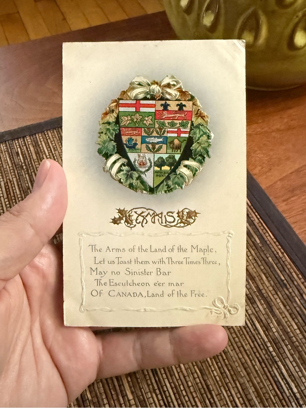 1903 Canada Xmas Postcard Coat of Arms Shield 1911 Used Antique Vintage